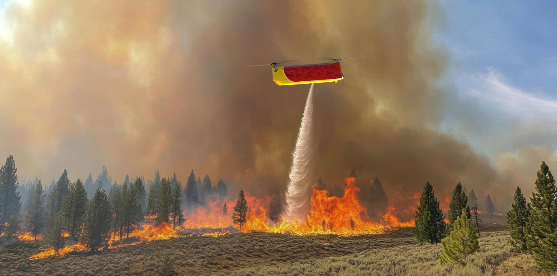 La start-up Daidelos développerait un drone-pompier lourd capable de larguer 1 200 litres d&rsquo;eau