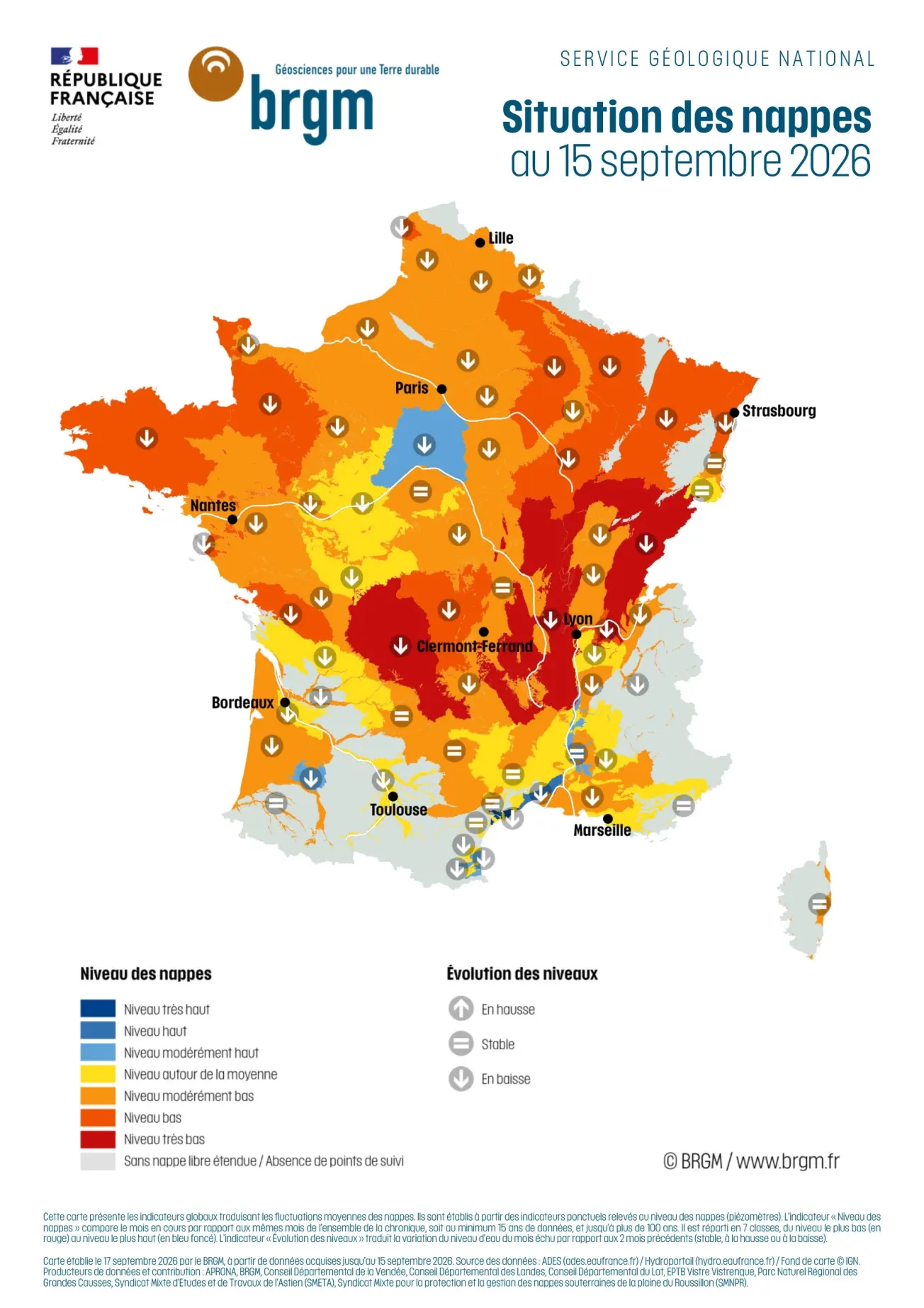 Situation des nappes phréatiques au 15 septembre 2026